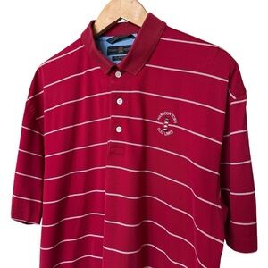 VINTAGE! Tommy Hilfiger Golf Men's L Red Striped Polo Harbor Town Pima Cotton